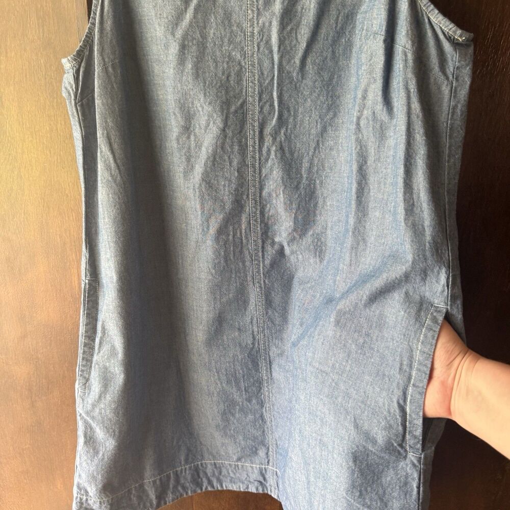 J.Crew Denim Chambray Shift Dress Size XL 100% Cotton Sleeveless Jumper Pockets - Picture 3 of 8